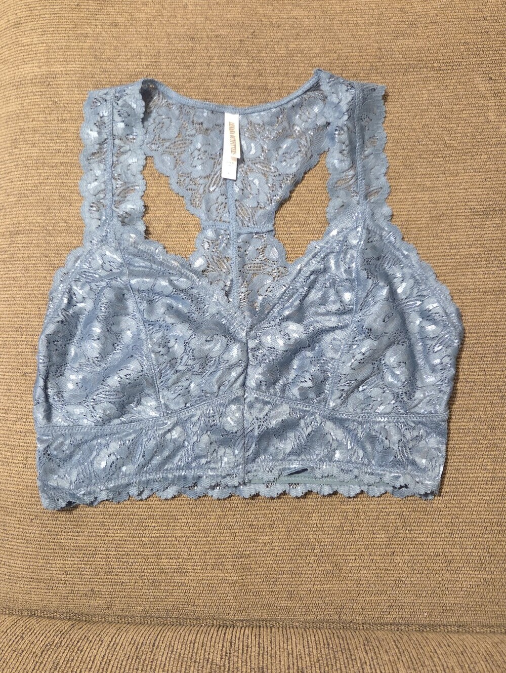 NWOT Zenana Sparkly Lace Racerback Bralette in Dusty Blue-Gray Whimsy Bralettle
